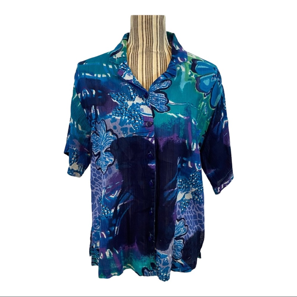 Vintage blue hues short sleeve button shirt